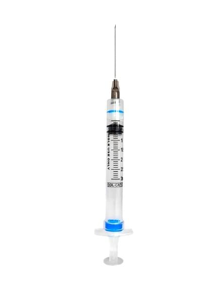 Sol-M Syringe & Needle 3cc 22g X 1.5in Detach Safety Sol-care 100/box 8 Box/case 100076IM.