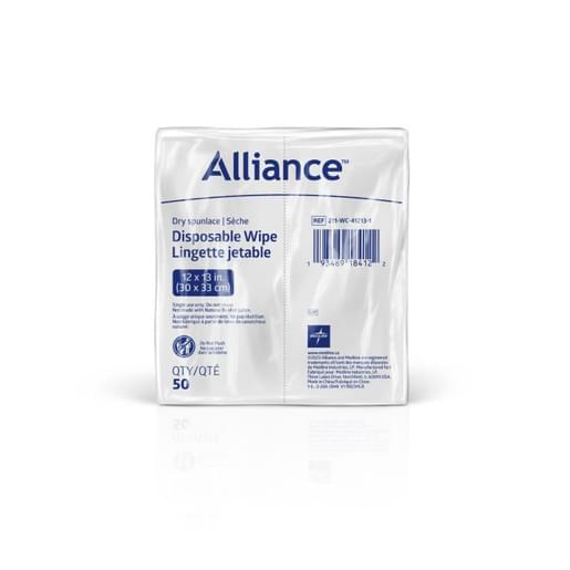 Medline Alliance Dry Wipes 12" x 13", 50 wipes/pack, 211-WC-41213-1.