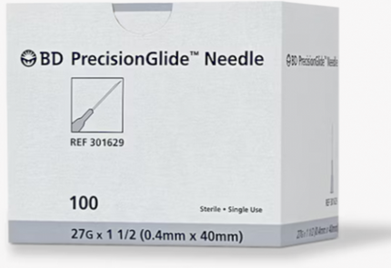 BD PrecisionGlide™ Needle, Regular Bevel, 27G x 1 .5", 100 each/box, 301629