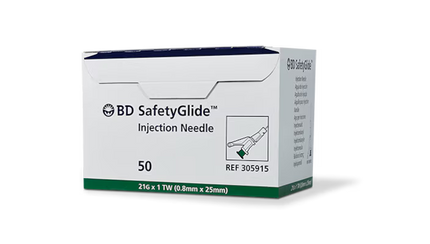 21G x 1 in. BD SafetyGlide™ Needle only 50 each/box, 10 box/case BD 305915