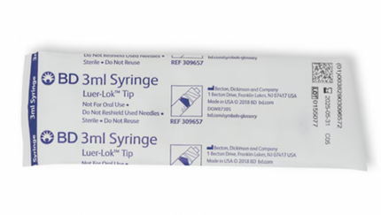 BD General Use Syringe, No Needle, Luer-Lok™ Tip 3 mL 200 / bx 4 bx/ case 309657
