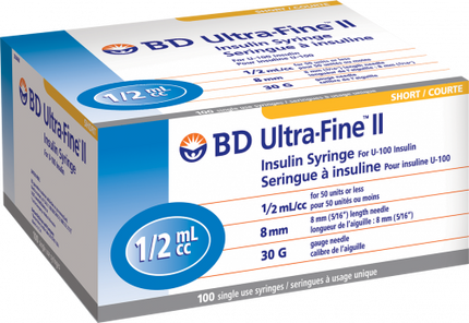 BD Syringe & Needle Insulin 0.5cc 30 X 5/16in Ultrafine Ii 100/box 5 Box/case 320468