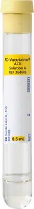 BD Tube Vacutainer 16 X 100mm 8.5ml Acd Yellow 100/Box 10 Box/Case 364606