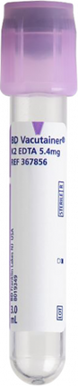 BD Tube Vacutainer Hemo+13 X 75mm 3ml Lav Plbl  P56 Plastic; 5.4mg K2EDTA 100/Box 10Box/Case 367856