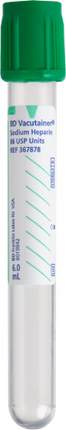 BD Tube Vacutainer Hemo+13 X 100mm 6ml Grn Plbl Plastic; 90USP unit Sodium Heparin 100/Box 10Box/Case 367878