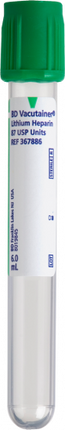 BD Tube Vacutainer Hemo+13 X 100mm 6ml Grn L.hep Plbl Plastic; 95USP unit Lithium Heparin 100/Box 10Box/Case 367886