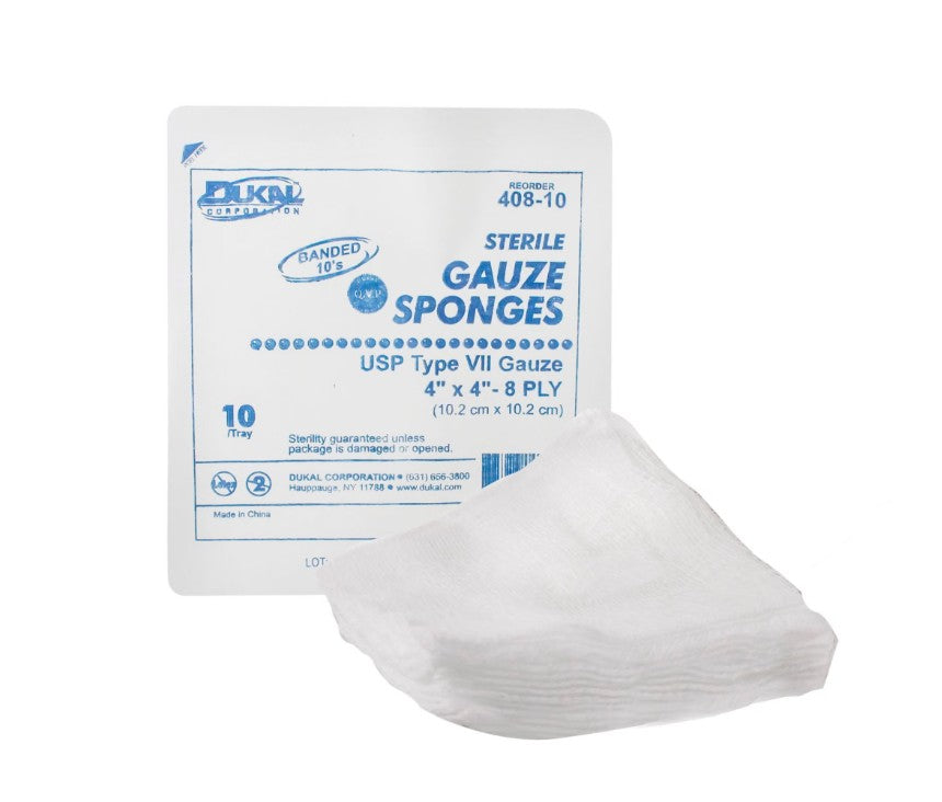 DUKAL Gauze Sponges, 4X4IN 8PLY 10 each/pack, 128 pack/case, 408-10