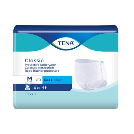 TENA® Classic Protective Underwear, Medium, 34" to 44" White 20 each/bag, 4 bag/case 72513