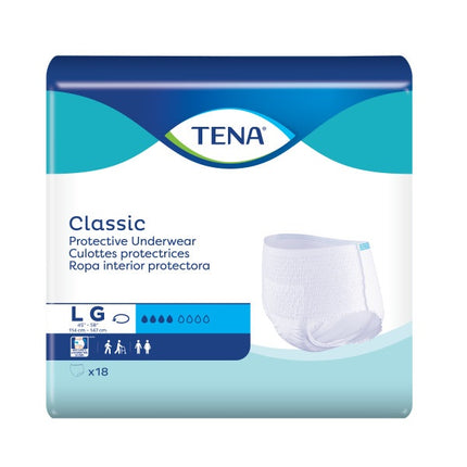 TENA® Classic Protective Underwear, Large, 45" to 58" White 18 each/bag, 4 bag/case 72514