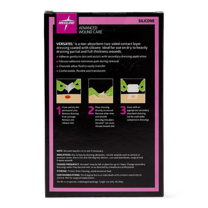 Medline Versatel Silicone Contact Layer Dressing, 2" x 3" (5 cm x 7.5 cm), 10/box, MSC1723EP