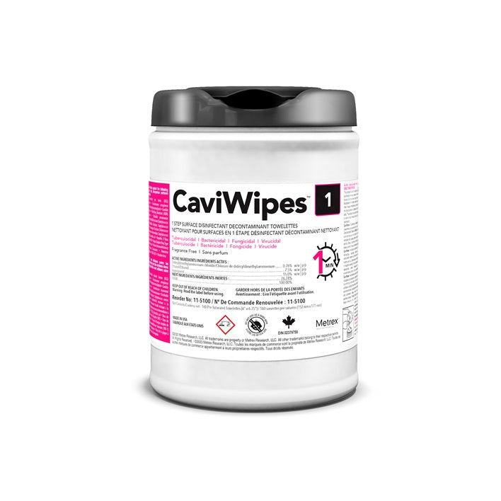 Metrex CaviWipes1™ Surface Disinfectanting Wipe, Regular, W6" x L6.75", 160 each/dispenser, 12 dispenser/case, 11-5100