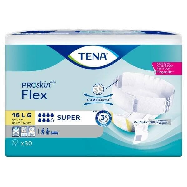 TENA® Flex™ Incontinence Brief, Super Absorbency, Size 16, Large, 33" to 50" Yellow 30 each/bag, 3 bag/case 67806 - A Medi Supplies