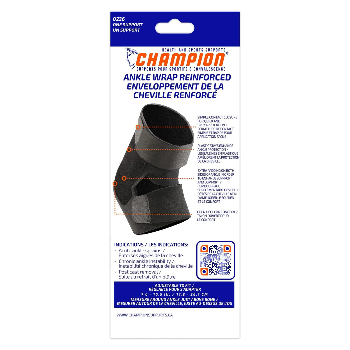 Airway Champion Ankle Wrap Reinforced One Size 7" 10 1/2", 1 Each, 0226 - A Medi Supplies