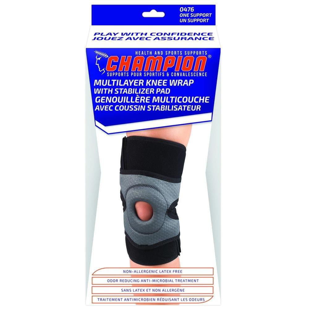 Airway Champion Multilayer Knee Wrap With Stabilizer Pad Charcoal/black, Right, 1 Each, 0476 - R - A Medi Supplies