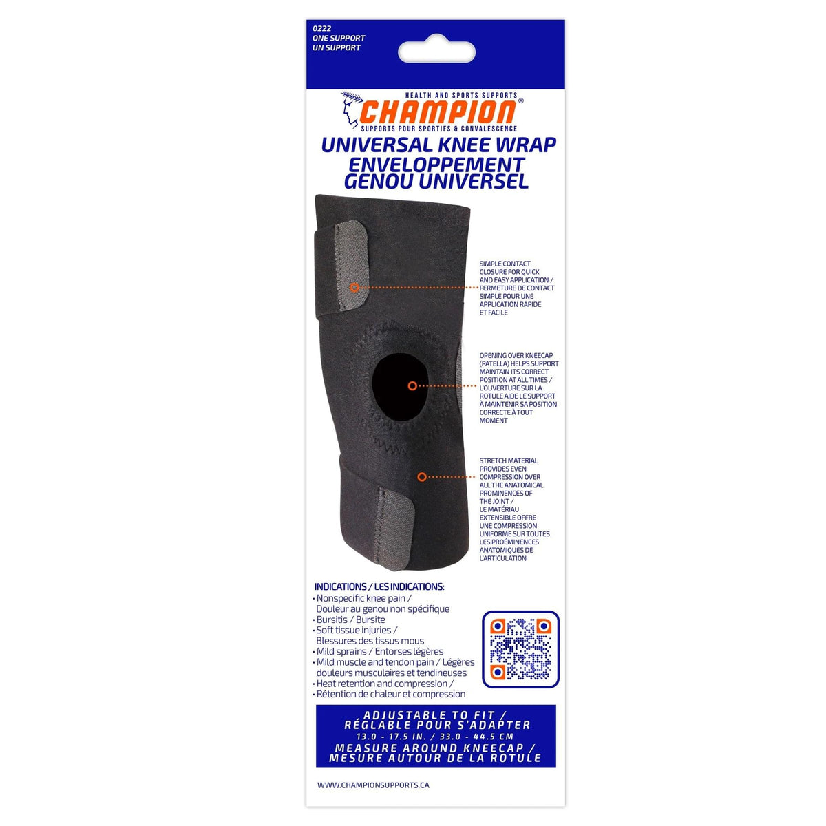 Airway Champion Universal Knee Wrap W/ Flexible Stays One Size 13"" - 17 1/2", 1 Each, 0223 - A Medi Supplies