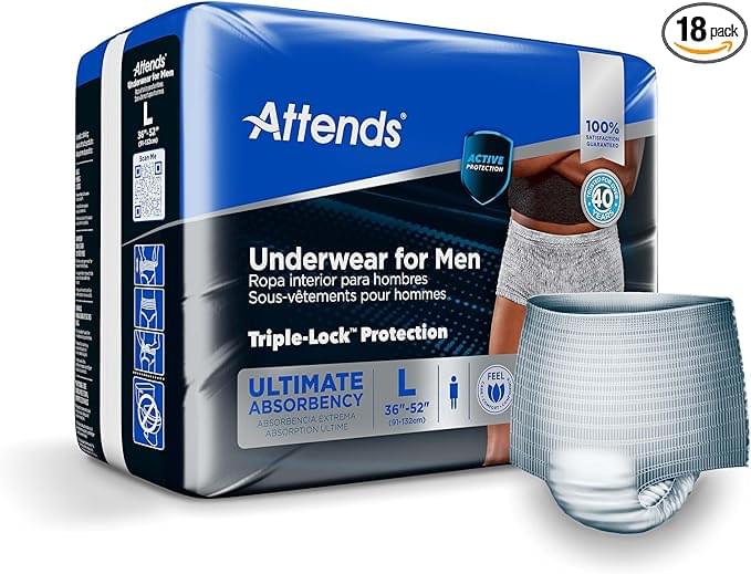 Attends Discreet Men's Underwear, Large/X - Large, 4 bags of 18 ,ADUM35 - A Medi Supplies