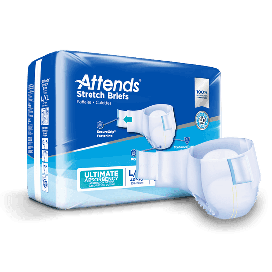 Attends Stretch Briefs, LARGE/X - LARGE - Waist Size 40" X 70", 4 bags of 24, DDSLXL - A Medi Supplies