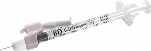 BD SafetyGlide™ Insulin Syringe with Permanently Attached Needle 3/10mL 31GA x 5/16", 100/box 4 Box/case 305937