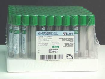 BD Tube Vacutainer Hemo+13 X 100mm 6ml Grn L.hep Plbl Plastic; 95USP unit Lithium Heparin 100/Box 10Box/Case 367886