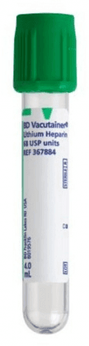 BD Tube Vacutainer Hemo+13 X 75mm 4ml Grn P42 Plastic; 75USP unit Lithium Heparin 100/Box 10Box/Case 367884 - A Medi Supplies