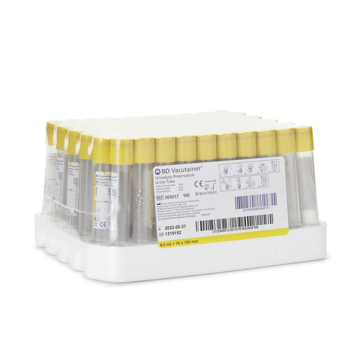 BD Vacutainer® Plus urinalysis tubes, 8mL, L100mm, OD 16mm, 100 each/box, 10 box/case, 365017 - A Medi Supplies