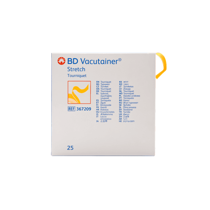 BD Vacutainer® Stretch Tourniquet, Latex - Free, 18" x 1" (2.5 cm x 46 cm), Dispenser Box, 25 each/box, 367209 - A Medi Supplies