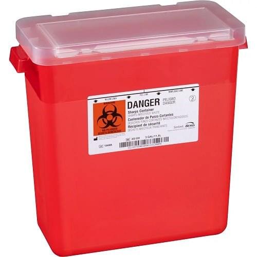 Bemis Health Care Sentinel™ Sharps Container, W6 - 7/8" x L13 - 7/8" x H13 - 1/2" 3GL, Red, 12 each/case, 303 - 030 - A Medi Supplies