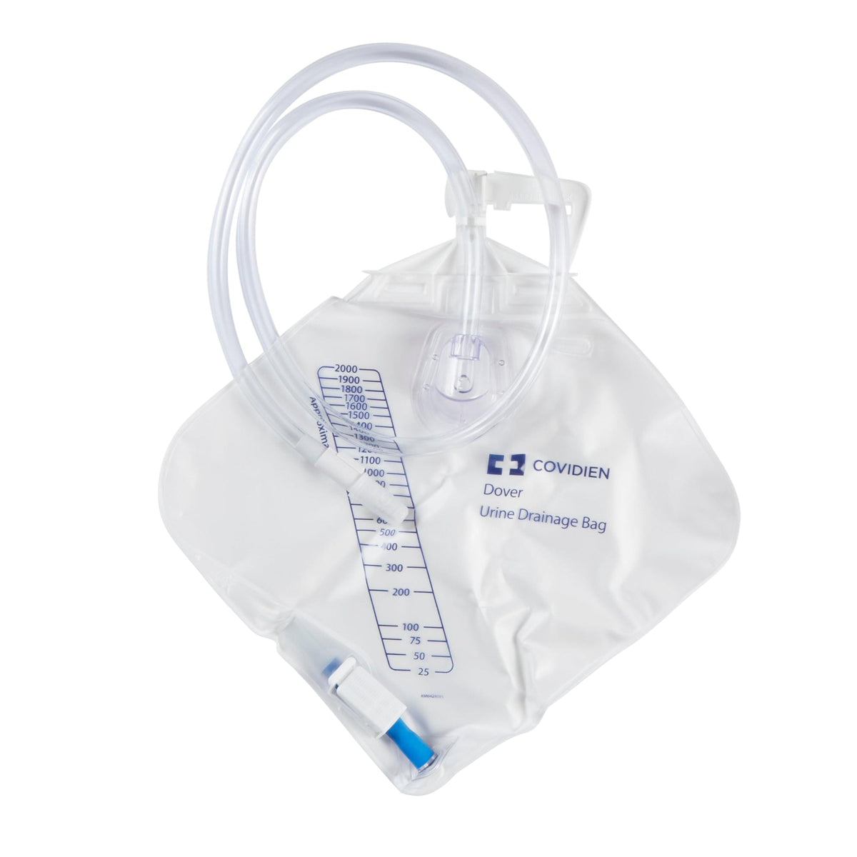 Cardinal Health Dover™ Urine Drainage Bag, Needle Sampling, Anti - Reflux Chamber, Drain Tube, Poly Bag, 2000 mL, 1 each, 3512 - A Medi Supplies