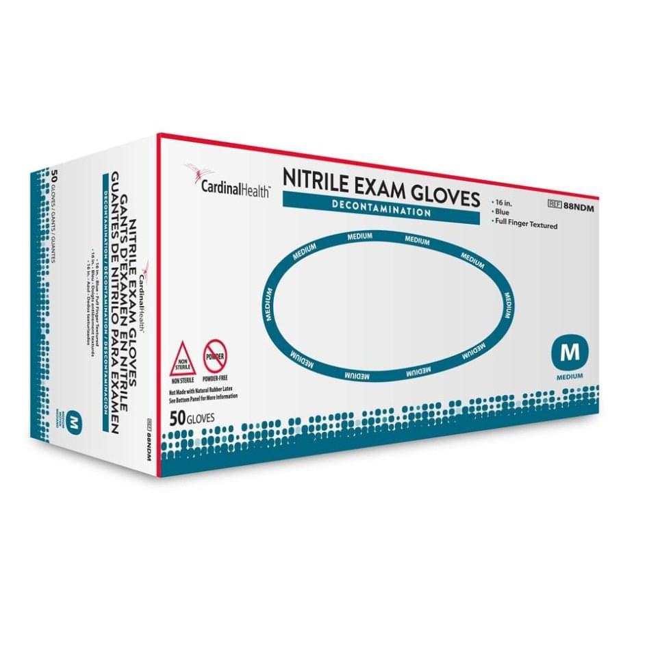Cardinal Health Exam Gloves Nitrile Decontamination Small 16in Extended Length, size S, 50 each/box, 88NDS - A Medi Supplies
