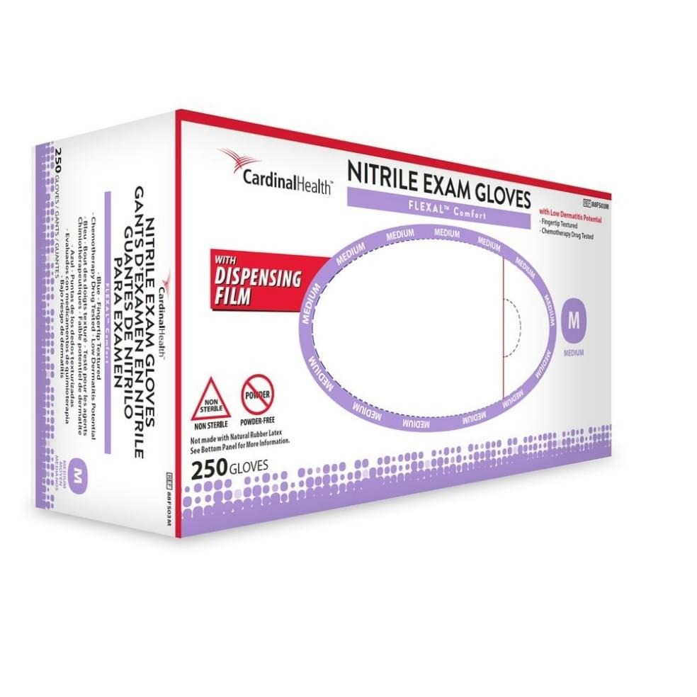 Cardinal Health Flexal Comfort Low Dermatitis Potential Nitrile Exam Gloves 250 each/box, 10 box/case 88FS01XS.