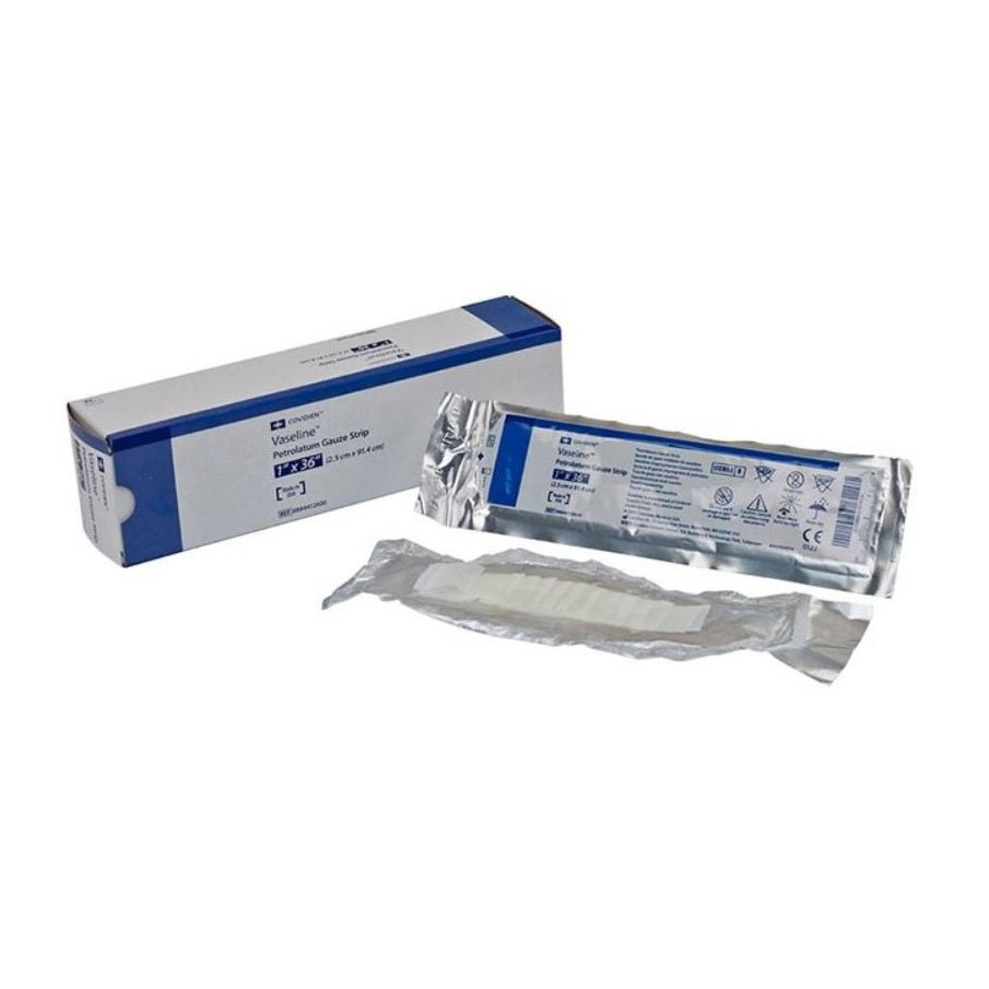 Cardinal Health Vaseline™ Non - Adherent Petrolatum Gauze Dressing, Strip in Overwrap Peelable Foil Pack, 1 x 36IN 12 each/box, 6 box/case 8884422600 - A Medi Supplies