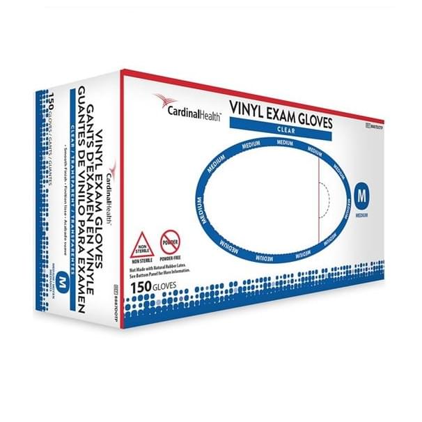 Cardinal Health Vinyl Exam Gloves Clear, Powder-Free, Non-Sterile, XL, 130 each/box, 10 box/case, 8889DOTP.