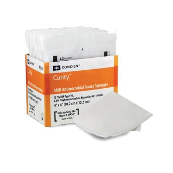 Cardinal Health Curity™ AMD Sponges Gauze Sponge Sterile , 12 Ply, Antimicrobial, 4" X 4", 10 each/tray, 2539 - A Medi Supplies