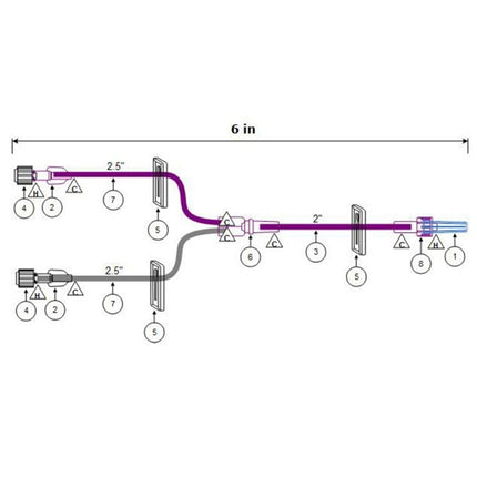 ICU Medical Smallbore Bifuse Ext Set w/3 Clamps, Luer Lock, 6"/15cm B1699