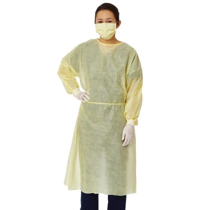 Medline AAMI Level - 1 Multi - Layer SMS Medium - Weight Isolation Gown, Tape - Tab Neck, Extra Large, 100/CS, NONLV100XL - A Medi Supplies