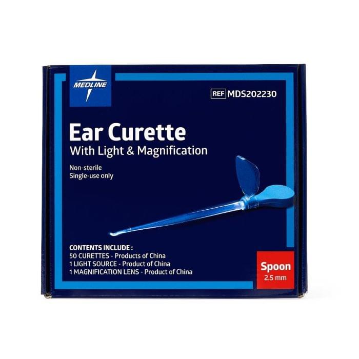 Medline Lighted Spoon Ear Curette, Small Spoon, 2 mm, 50/BX, MDS202260 - A Medi Supplies