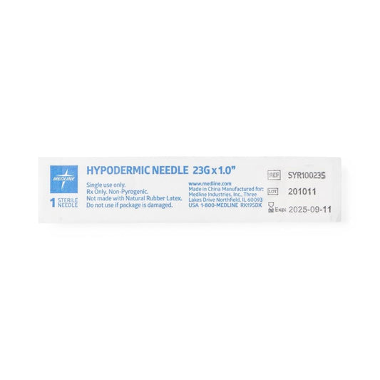 Medline Standard Hypodermic Needle, 23 G x 1" (2.54 cm), Deep Blue, 1000/CS, SYR100235