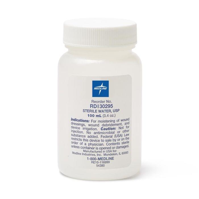 Medline Sterile Water Solution for Irrigation with Screw Top, 100 mL, 48/case, RDI30295 - A Medi Supplies