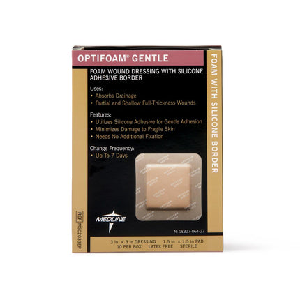 Medline Optifoam® Gentle Silicone Adhesive Foam Dressing with Border, 3" x 3" (7.5 cm x 7.5 cm) Box/10 Each MSC2033EP