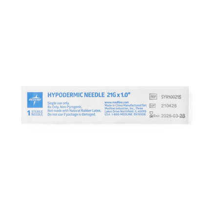Medline Standard Hypodermic Needle, 21 G x 1" (2.54 cm), 1000/Case, SYR100215