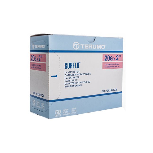 Terumo SURFLO® ETFE IV Catheter Pink 20GA x 2", 50 each/box, SR - OX2051CA / SROX2051CA - A Medi Supplies