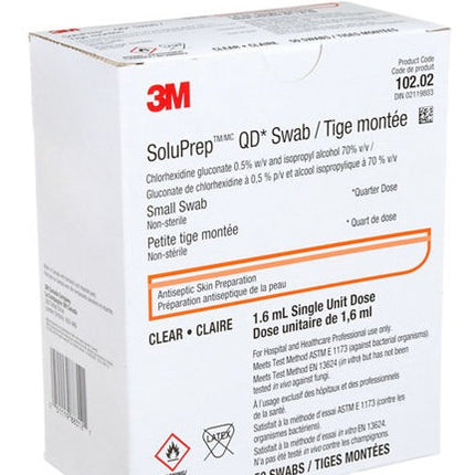3M (Solventum) 3M™ SoluPrep™ QD* Small Swab, Clear, 0.5% w/v CHG/70% v/v IPA, 50 each/box, S10202 / 102.02