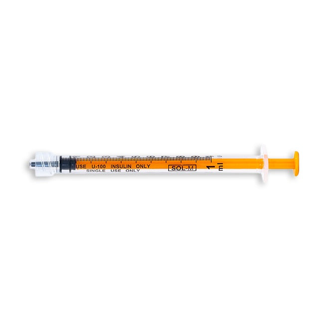 Sol-M™ 1ml Insulin Syringe Luer Lock w/o Needle (Low Dead Space Tip, Orange Plunger) 100 each/box, 8 box/case 161000LL