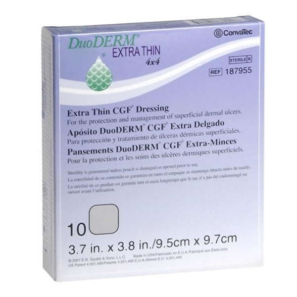 Convatec DuoDERM® Hydrocolloid Dressing, Extra Thin, Square, 4" x 4" 10 each/box, 187955