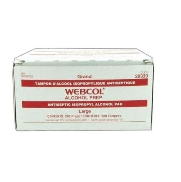 Cardinal Health Webcol™ Alcohol Prep Pad, Two-Ply Sterile, Large 200 each/box, 20339