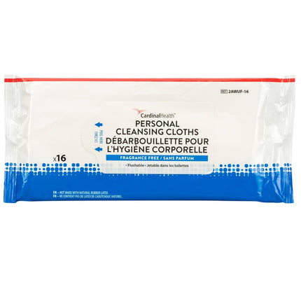 Cardinal Health Personal Cleansing Cloths, Flushable, Fragrance Free, 44 each/pack, 12 pack/case, 2AWUF-42
