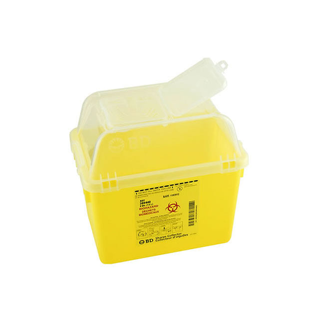 BD Sharps Collector, Nestable, 7.6L, Clear Top, Yellow Base, 300440