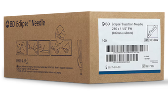 compare product BD Needle Eclipse 23G x 1 1/2 in. Thin Wall 100 each/box, 12 box/case BD 303304