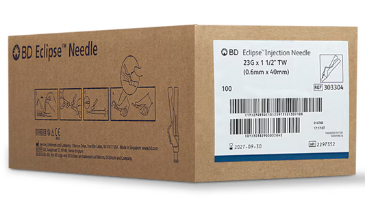 BD Needle Eclipse 23 G x 1 1/2 in. Thin Wall 100 each/box, 12 box/case BD 303304