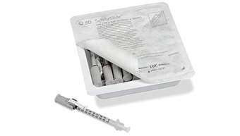 compare product BD 1 mL SafetyGlide™ Allergy Syringe Tray 27G x 3/8 in. with Needle 25 each/tray 303330